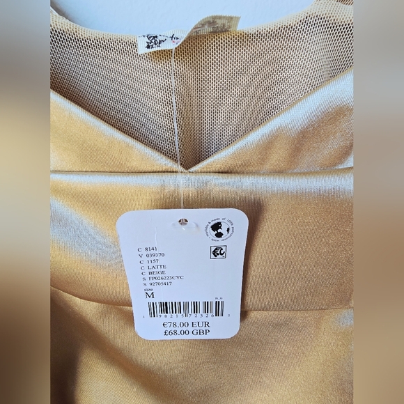 FREE PEOPLE Intimately Casino Dusk Latte Gold Satin Bodysuit STRETCHING Size M - Picture 6 of 16
